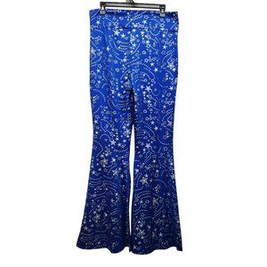 Womens Blue Star Pattern High-Waisted Flared Pants leggings Size L